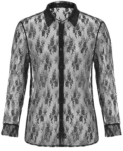 FEOYA Men’s Mesh See Through Shirts Sheer Transparent Club Party Casual Top Undershirts2