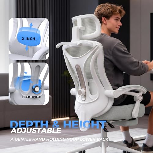 Image of CYKOV Ergonomic Office Chair with Footrest - Adjustable Lumbar Support & Headrest, 90-135 Reclining Mesh Back Computer Chair - Home Office /Gaming, 350lbs Capacity