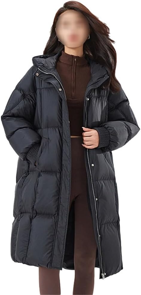 Womens Winter Mid Length Down Jacket High Weight Plush Filling Mid Length Thickened White Goose Down Jacket