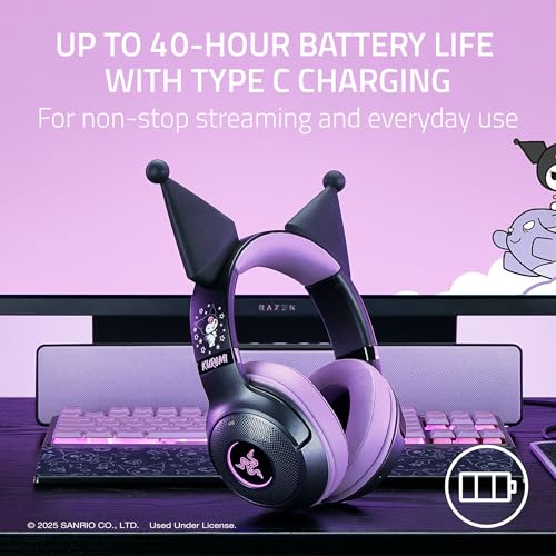 Image of Razer Kraken Kitty V2 BT Wireless RGB Headset: Chroma RGB Kitty Ears & Earcups - Bluetooth 5.2-40 mm Drivers - Noise-Cancelling Mics - Lightweight - 40 Hr Battery w /Type C Charging - Kuromi Edition