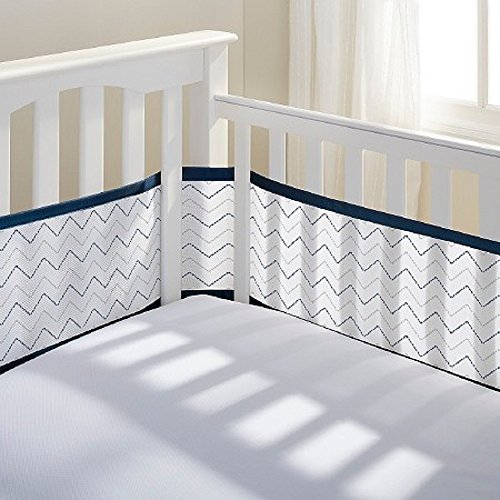 BreathableBaby Classic Breathable Mesh Crib Liner - White (Navy Chevron)