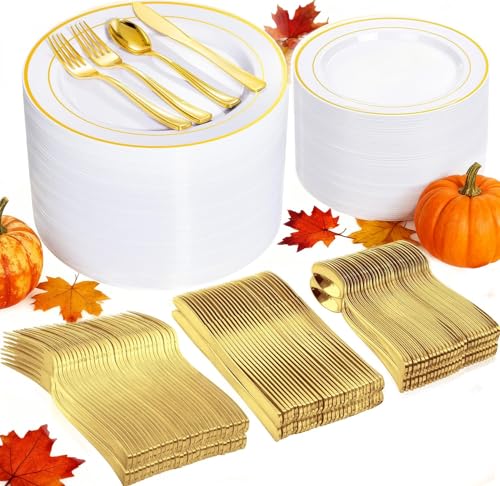I00000 Gold Plastic Plates Set