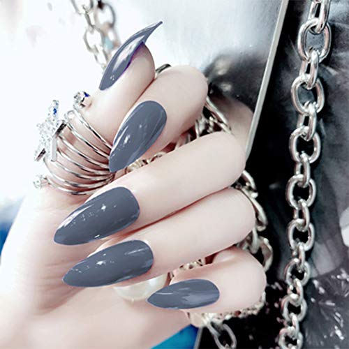 Sethexy 24pcs Different Solid Color Glossy Sharp False Nails Bright Fashion Stiletto FUll Cover Long Acrylic Claw Fake Nails for Women and Girls (LightsteeBlue)