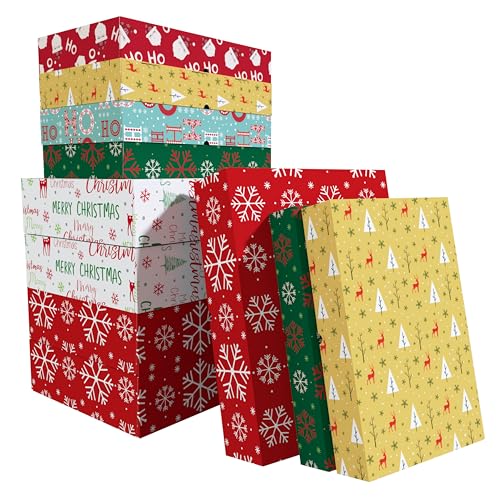 CoroRio 12 Pack Large Christmas Gift Box Bulk with Lips, 17x13x4 & 14.75X9.5X2.5 Inch Premium Gift Boxes with Lids for Presents, T-shirt, Robe, Sweater Cardboard Boxes for Christmas, Birthday