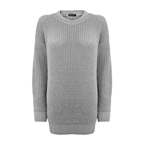 Generation Fashion New Ladies Women Long Sleeve Knitted Baggy Jumper Oversized Sweater Crew Neck Pullover Top[Silver,ML] Cover