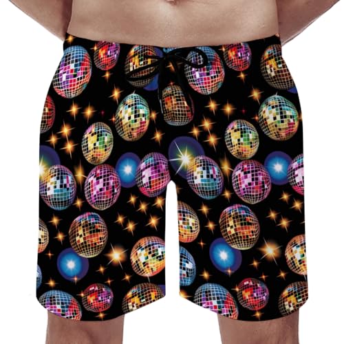 Colorful Disco Balls Stars Men's Swim Trunks 80s 90s Summer Beach Shorts Pants4