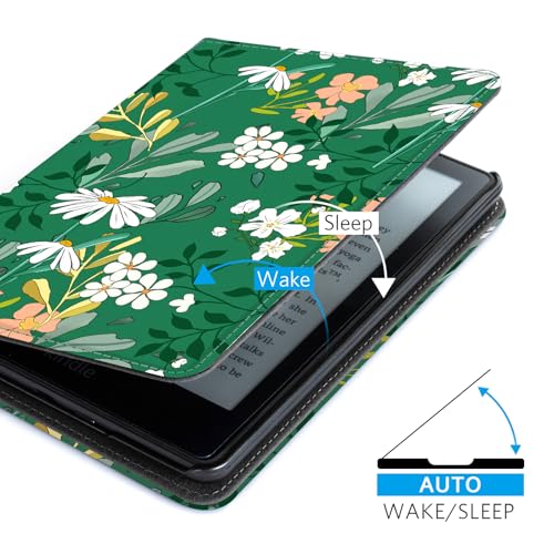 Image of CoBak Case for 6 inch E-Reader - PU Leather Smart Cover with Auto Sleep /Wake & Hand Strap, not Compatible with Kobo Clara,Green Whitered