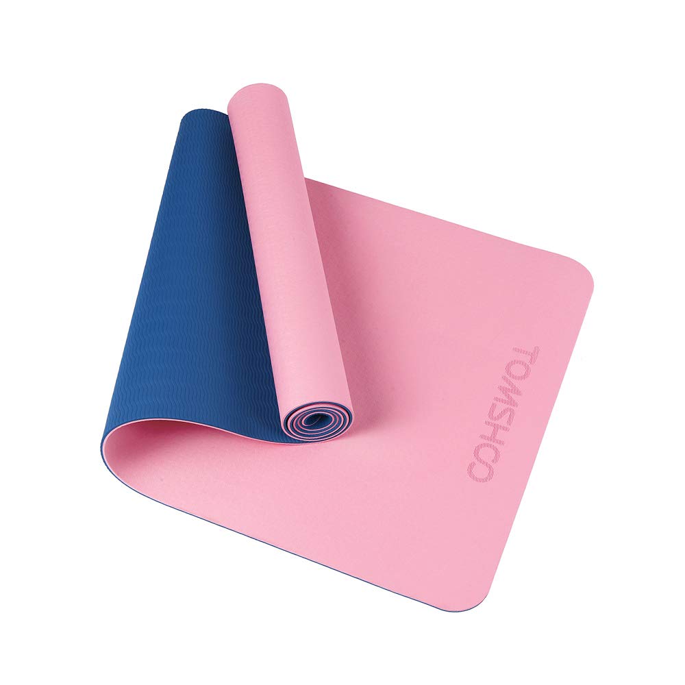 TOMSHOO Tapis de Yoga + 4Pcs élastique Bandes, TPE Antidérapant 183 * 61cm 6mm Épais, Tapis de Gymnastique Sport pour Yoga Fitness Pilates Gym avec Sac de Rangement