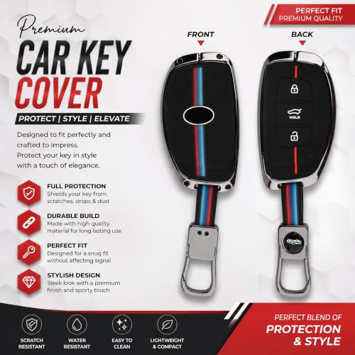 Image of Coll of Fest Luxury Metal Silicon Key Cover Compatible with Hyundai Creta i10 Grand i20 Elite i20 Active Xcent Verna 4s, Tucson Elantra Grand i10 Nios 3 Button Smart Key Glow in the Dark