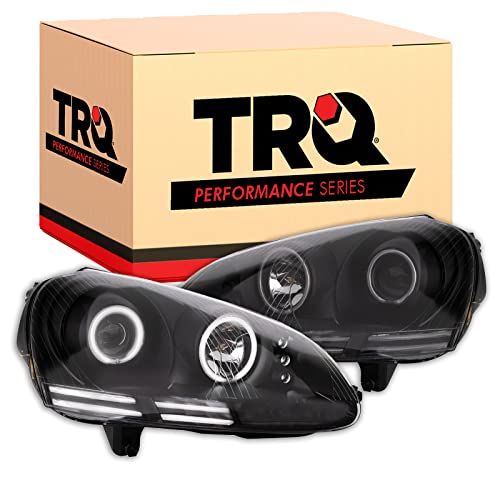 Image of TRQ Performance Driver and Passenger Side Headlight Assembly Set Black Housing Compatible with 05-10 VW Jetta
