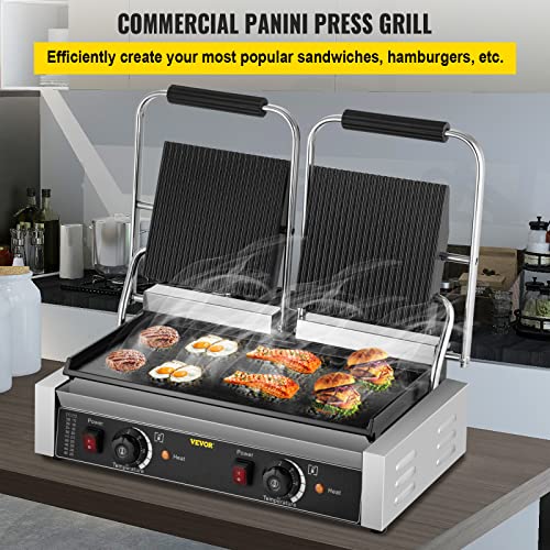image for Happybuy Commercial Sandwich Panini Press Grill,110V 2x1800W Double Up
