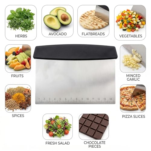Image of Oblivion Dough Cutter 1 Pc - Stainless Steel Dough Scraper & Cutter with Non-Slip Handle & Measuring Scale, Pastry Bench Scraper for Baking, Dough Divide, Cake Decorating & Prep Tool for Bakers & Chef