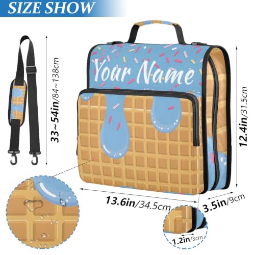 Image of Custom 3 Ring Zipper Binder Blue Ice Cream Drip Personalized Name 1.5 Inch Binders Large Capacity Multi Pockets for School Office Supplies