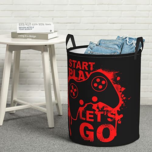 Image of Game Joystick Round Laundry Hamper Storage Basket Toys Clothes Organizer Bin For Home Bathroom Bedroom Dorm Nursery, 62l