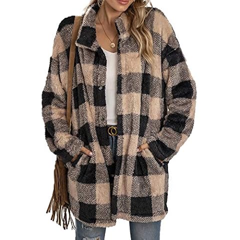 Women's Checked Jacket Buttons Oversized Transition Jacket Short Overshirt with Checked Pattern Pockets Long Sleeve Lightweight Shirt Jacket E-Girl Style Y2K Boyfriend Autumn Tops Top - Green - L Cover