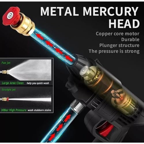 Image of Car Washer High Pressure Gun NELVINEXPORTS Cordless Portable Wireless Pressure Washer Gun 48V 12000mah High Pressure Water Gun for Car Wash Bike Washing Cleaning| Adjustable Nozzle and 5M Hose Pipe