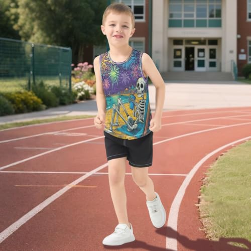 Skeleton Fireworks Celebration Purple Boys Tank Tops Quik Dry Toddler Tank Top Undershirts T-Shirts for Sports,3T 5