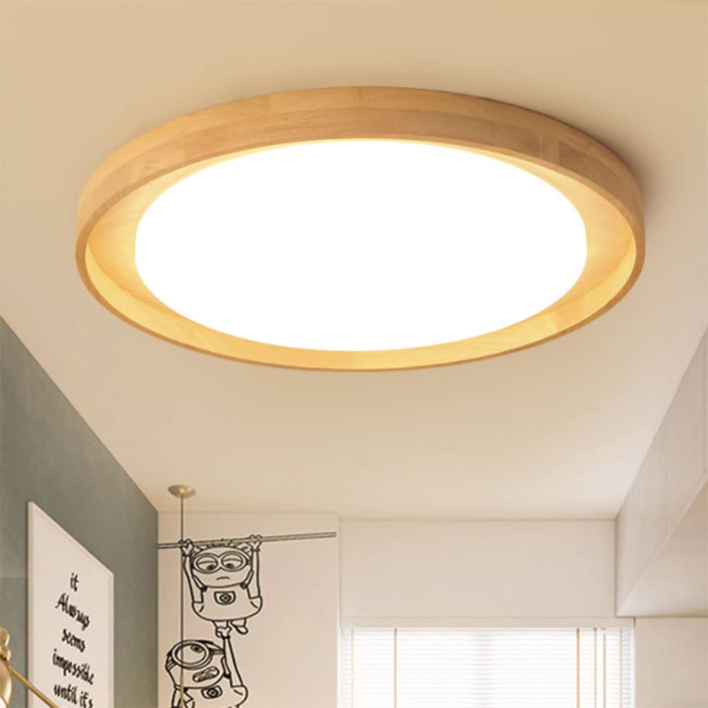 Plafonnier bois massif et LED acrylique semi-encastré nordique pour salon et chambre