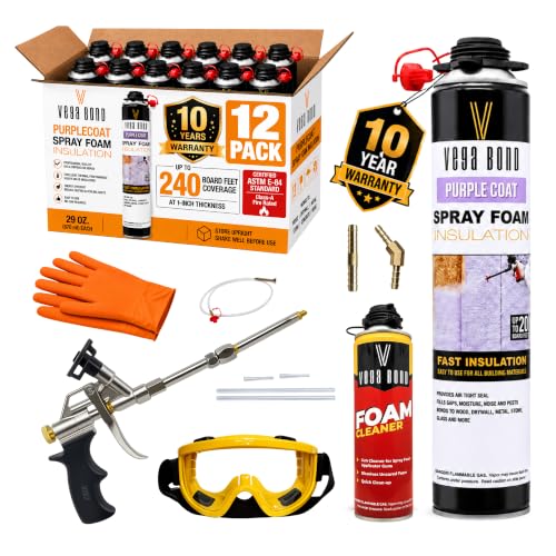 Vega Bond SF001 Purplecoat Closed Cell Foam Spray (12 Pack + Gun + Cleaner)