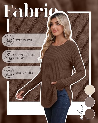 Riyiper 3 Pack Women's Long Sleeve Sweaters with Thumb Hole, Curved Hem Tunic Tops Side Split Crew Neck Loose Fit Shirts4