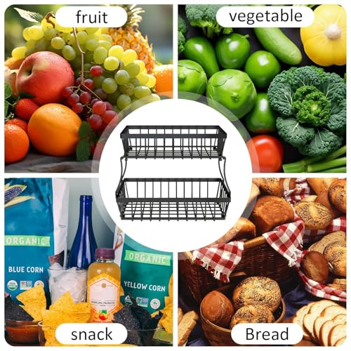 Cesta de almacenamiento multiusos de dos pisos para ordenar alimentos y comercio 5