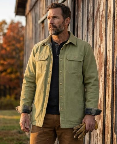 Image of ZENTHACE Men's Full Flannel Lined Shirt Jacket, Heavy Washed Rugged Cotton