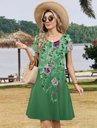 Image of Zeagoo Womens Summer A-Line Dress with Pockets Mini Short Sleeve Dresses Flowy Beach Swing Dress 2026 Vacation Travel