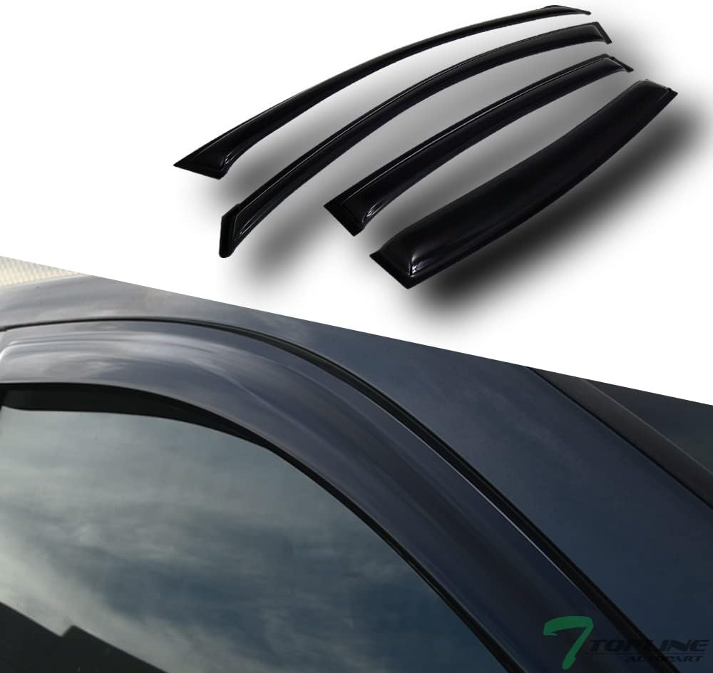 Sun Rain Guard Vent Shade Window Visors - Compatible with 2004-2008 Nissan Maxima Dark Smoke Acrylic Tape-On Curvy Style Non-in Channel UV Resistant Wind Deflector Vent Visor Set 4PC