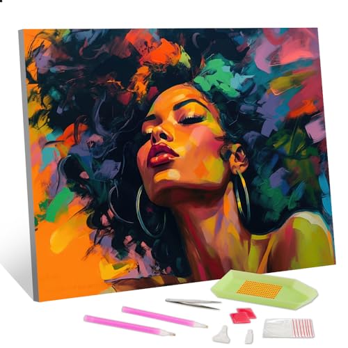 Broderie diamant 5D femme noire kit complet mosaïque adulte 30x40 cm