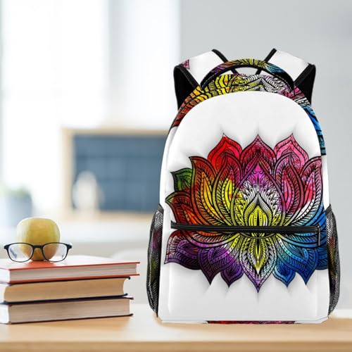 Sac à dos d'école mandalas fleur de lotus multicolore au format 29.4x20x40cm