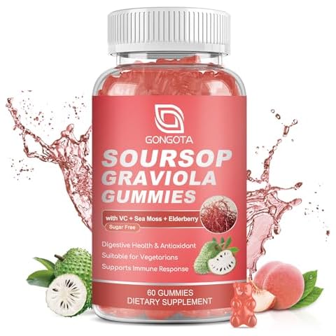 GONGOTA Soursop Graviola Gummies - 2200mg Extra Soursop Leaves Extract,Elderberry & Sea Moss & Zn, for Digestive, Immune, Antioxidant and Overall Health Support - Gluten Free, Vegan, 60 Gummies Cover