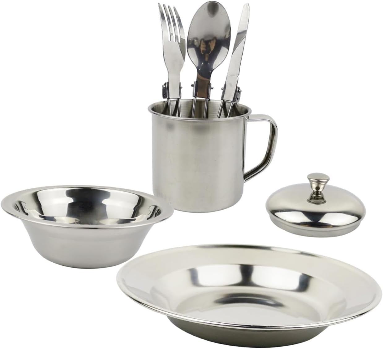Portable Stainless Steel Camping Cookware and Utensils Set for 1-2 People, Lightweight Outdoor Tableware Kit with Hiking Accessories for Backpacking and Travel