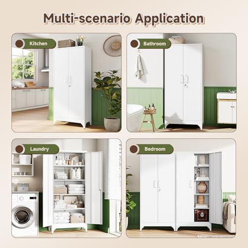 Image of Letaya 71 inch H Metal Storage Cabinet with 2 Doors and 4 Shelves,Tall Kitchen Pantry Cabinets,Utility Pantry Organizers for Cupboard /Dining /Bathroom /Home Office /Garage, Steel Tool Cabinets