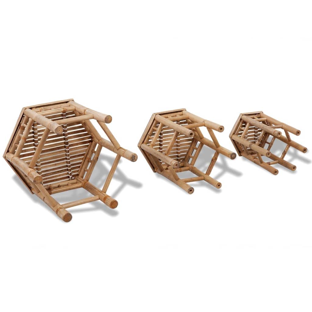 Set di 3 sgabelli da giardino esagonali in bambù, impilabili, resistenti alle intemperie, per sala da pranzo, giardino, terrazza, balcone, portata fino a 110 kg, colore naturale