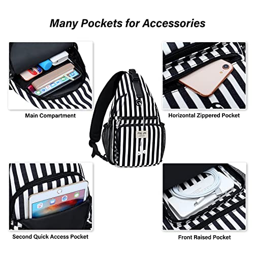 MOSISO Crossbody Sling Backpack Hiking Daypack, Vertical Stripe Sling Bag with Front Raised Pocket Travel One Shoulder Chest Bag, Black3