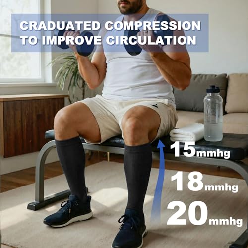 Image of Plus Size Compression Socks for Women Men Wide Calf L /XL-5XL (15-20mmhg) Knee High Socks Support Compression Stockings for Nurses and Flying