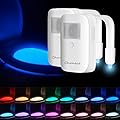 Chunace Toilet Bowl Night Light 2 Pack - 16-Color Changing & Rechargeable LED Lamp with Motion Sensor Activated for Bathroom Decor - Cool & Unique Gadgets for Men and Kids Birthday Gift