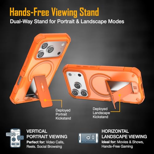 Image of ZAP CASE Matte Kickstand Case for iPhone 17 Pro | Magsafe Compatible | Premium Polycarbonate Back + Flexible TPU Bumper | Foldable Stand | Military-Grade Drop Protection | Anti-Fingerprint | Orange