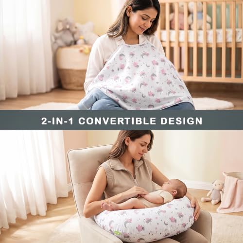 Image of BAYBEE Feeding Pillow for New Born Baby with Foldable Breastfeeding Cover | Feeding Cover for Nursing Mom with Adjustable Velcro & Back Support | Nursing Pillow with Removable & Washable (White Pink)