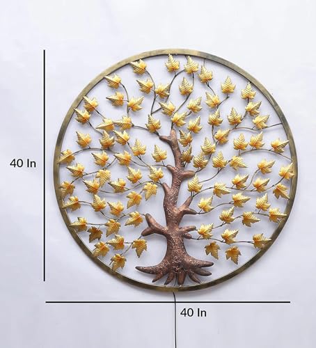 Image of Bharat Art Metal Iron Wall Art Decor for Home Bedroom Living room Cafe Interior Decorative | Elegant Wall Hanging Sculpture with LED Light | Gift Item | Mapple Tree In Ring | 40X2X40 Inch | W281