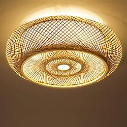 Lampara Bambu Y Lino HarBin-Star Lámpara de techo de bambú tejida a mano de bambú lámpara de alambre de bambú natural estilo pastoral lámpara colgante lámpara de techo para sala de estar cafetería bar (50 cm)