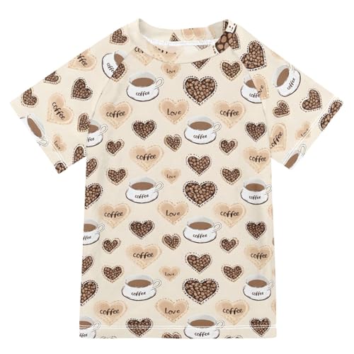 ALAZA Kids Rash Guard Boys Toddler Swim Shirts Short Sleeve Love Coffee UPF 50+ 3T