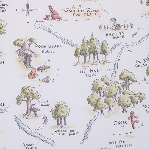 Image of Disney Classic Winnie The Pooh Sage, Tan, and White, Map of 100 Acre Woods Super Soft Nursery Fitted Mini Crib Sheet
