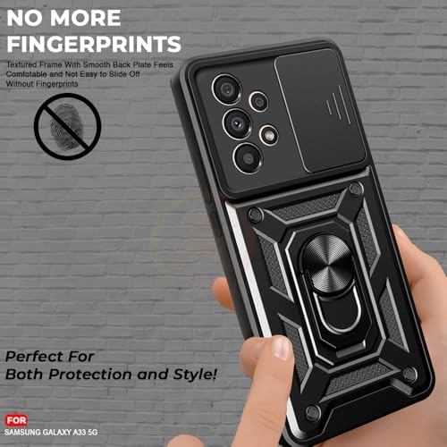 Image of Armor Bumper Back Cover Case for Samsung A33 5G Rotating Camera Cover, Ring Holder & Kickstand | Heavy Duty & 360 Degree Protection Samsung A33 5G Back Cover (Black)