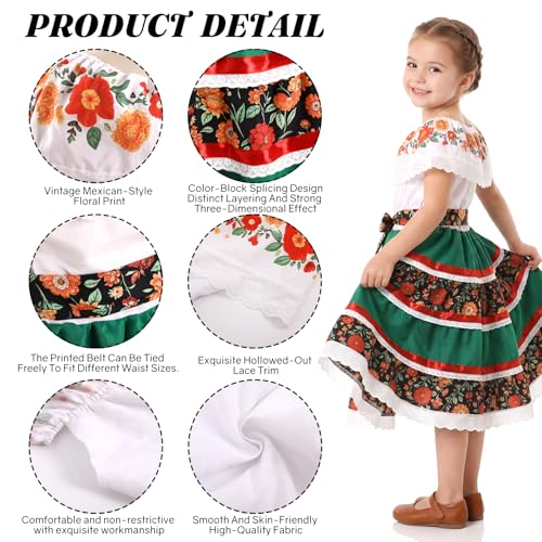 Vestido tradicional mexicano para niñas verde miniatura 4
