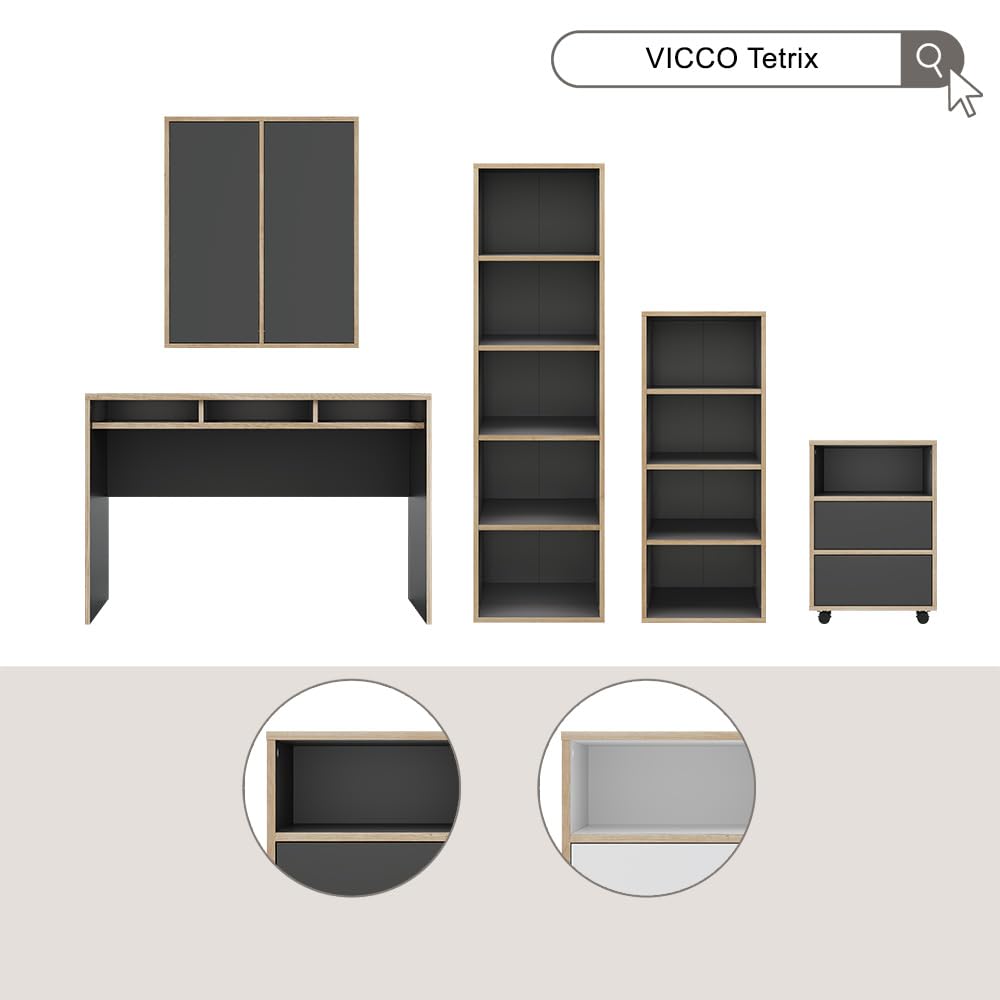 Vicco Bibliothèque Tetrix, Blanc, 40x100cm avec 4 Compartiments, Convient pour Le Rangement de Livres et d’Objets de décoration