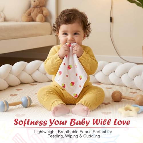 Image of GLUN 25x25cm Newborn Baby Muslin Cotton Towels Pack of 5, 2-Layer Soft Washcloth Hankies, Reusable Face Cloths for Infant Feeding, Cleaning & Bath, Skin Friendly, Printed