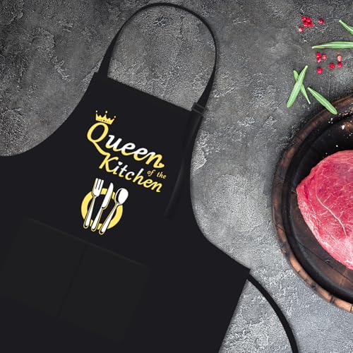 Divertente Grembiule da Panettiere per Mamma, Cucina Della Regina, Grembiule Nero Regolabile con 2 Tasche, Regali per Mamma, Moglie, Fidanzata, Festa della Mamma, Compleanno, Natale - immagine 3