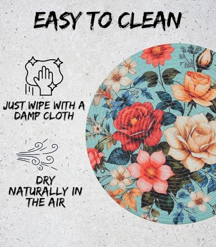 Image of LaVichitra Cotton Table Placemat | Dining Table Mat | Bed Side Table Mat | Cotton Round Shape Placemats | Washable PlaceMat for Shelves & Plant Pots - Pack of 6, Blossom