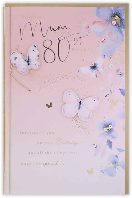 Clintons: Water-Art Butterflies, 80th Mum Milestone Birthday Greetings Card, 165x254mm, multi, 1163273